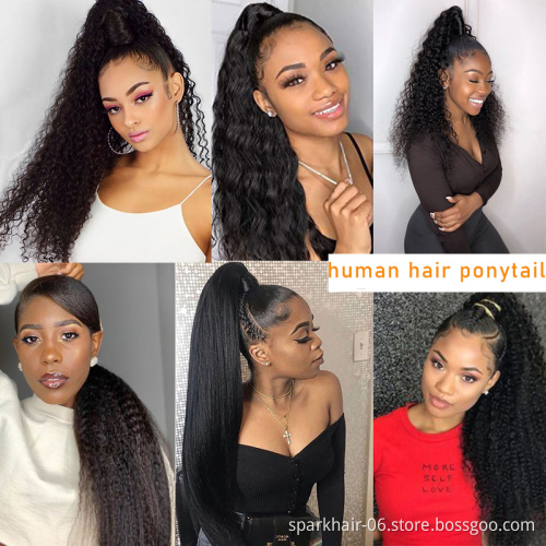 Factory Outlet Drawstring Ponytail Unprocessed Indian Human Raw Virgin Hair Extension Wavy Kinky Curly Straight Hair